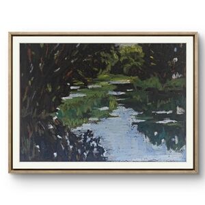 Original Oil Pastel Painting Landscape  - Green and Blue